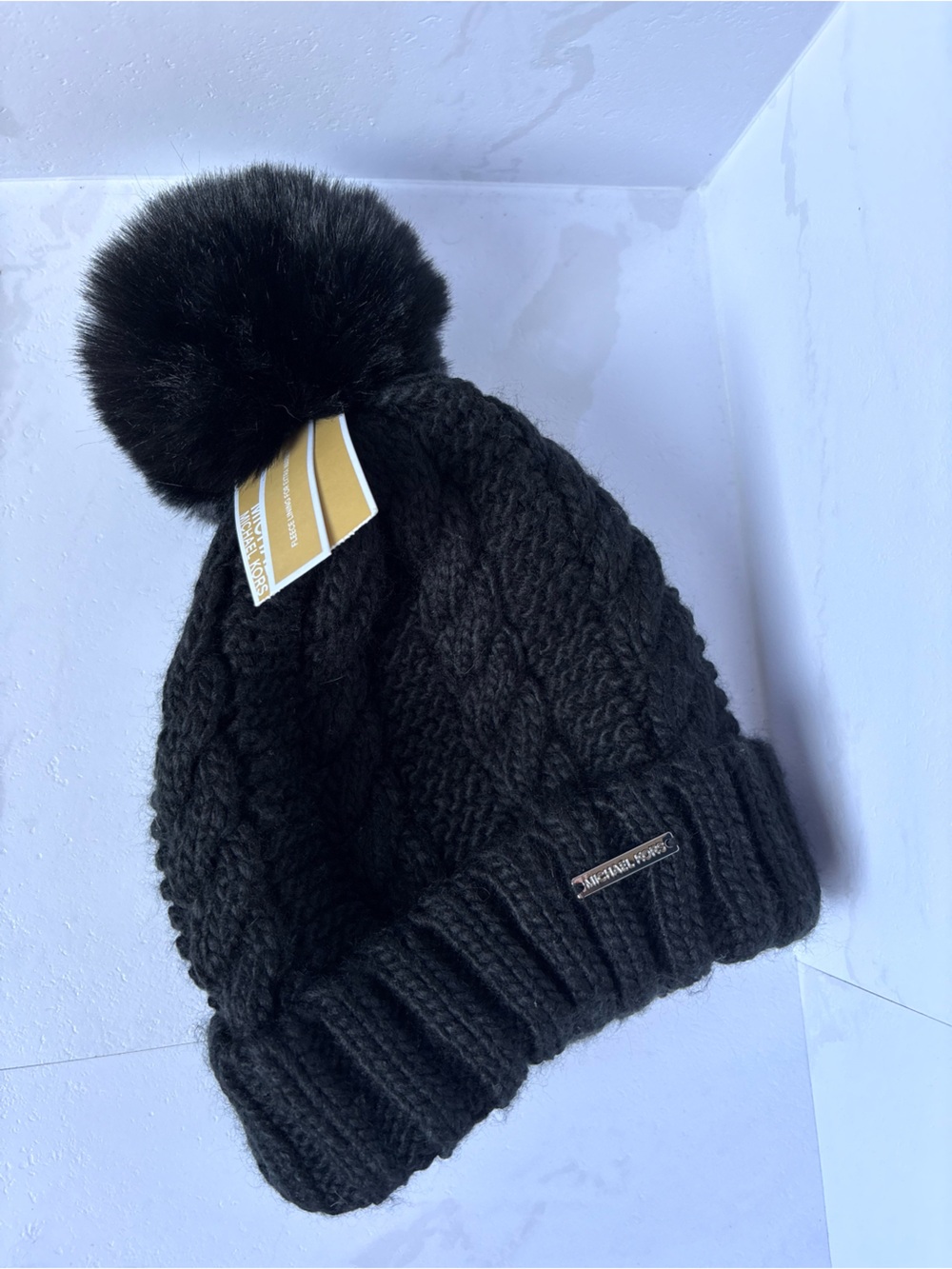 NWT Michael Michael Kors Black Knit Pom Beanie